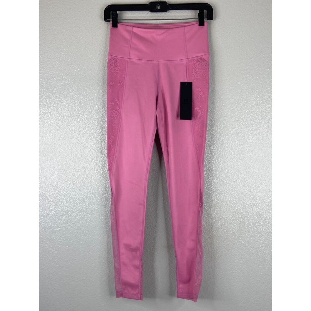 Mono B Women Small Pink Leggings Cotton Candy Athletic Wear Sheer Lace Casual